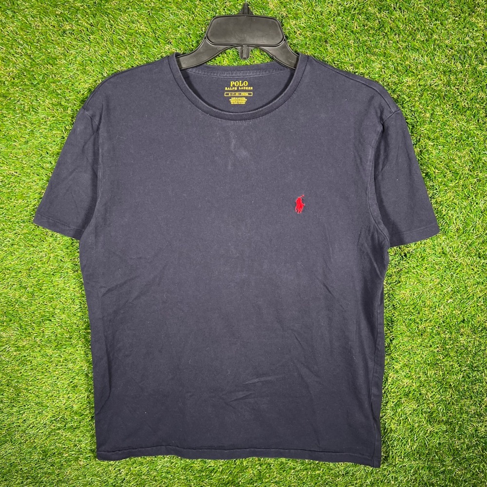 Polo Ralph Lauren Mens Small Navy Blue Crewneck T-Shirt Red Pony Logo
